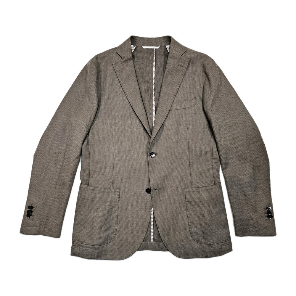 Blunauta Blazer Jacket Mens 38R Taupe Waffle Deconstructed Hopsack Linen Blend
